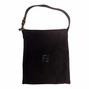 Fendi Zucca Shoulder Bag Black Nylon Canvas FF Logo Vintage